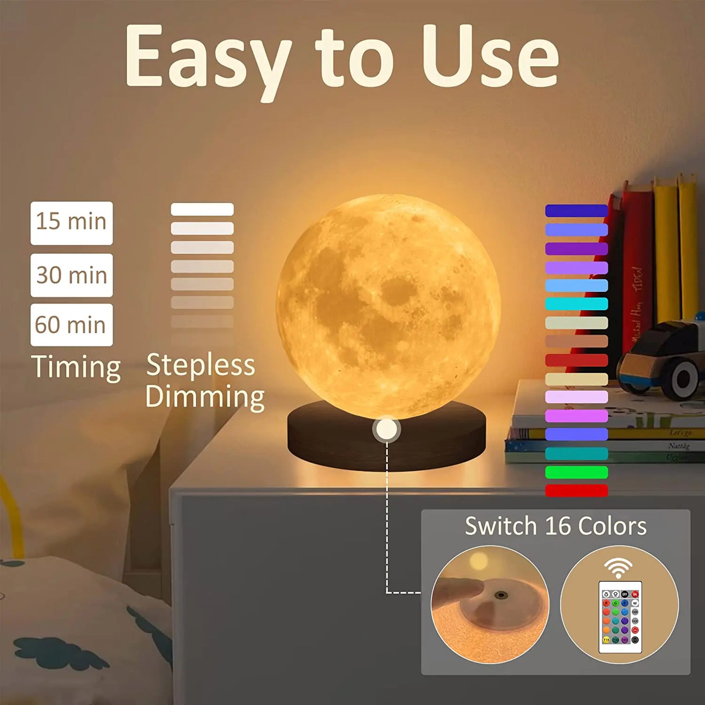 360° Rotating 3D LED Moon Night Lamp